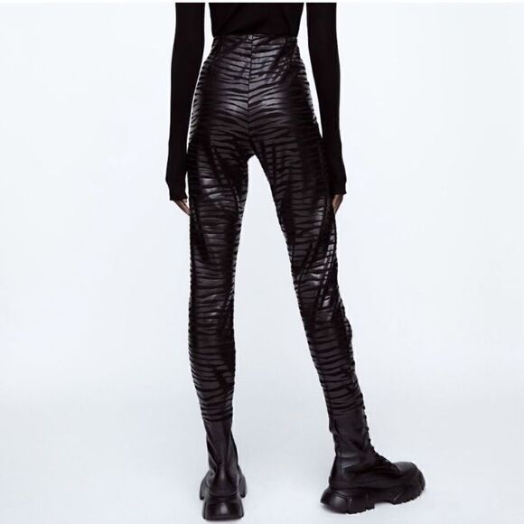 Zara Black Faux Leather Zebra Leggings | XS - Picture 1 of 6